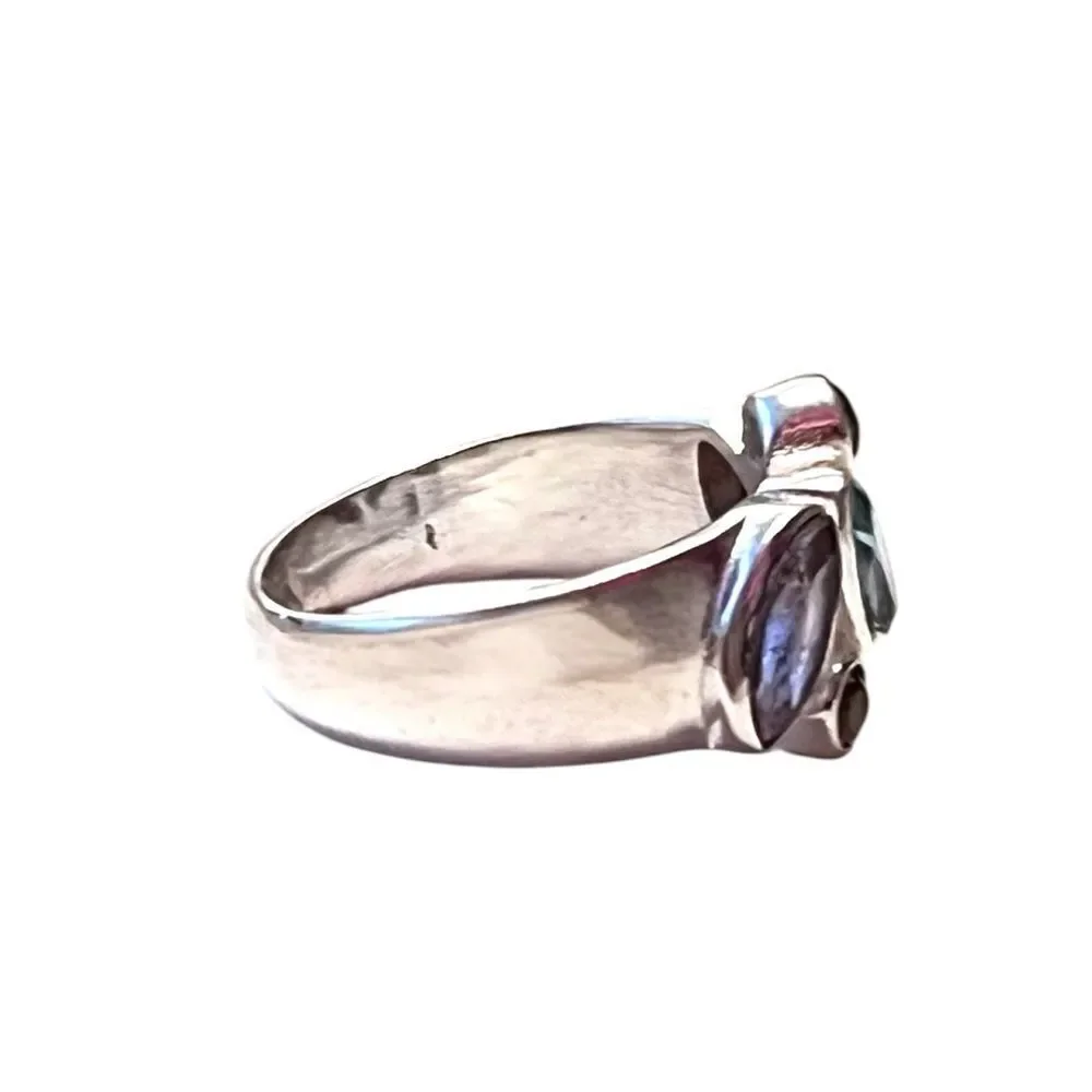 Amazing Blue Topaz Garnet Amethyst Peridot Citrine Sterling Silver Ring Size 7